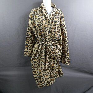 Womens Robe OS Leopard Print Super Soft Fleece Mid Length Statement Lounge